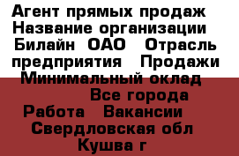 Агент прямых продаж › Название организации ­ Билайн, ОАО › Отрасль предприятия ­ Продажи › Минимальный оклад ­ 15 000 - Все города Работа » Вакансии   . Свердловская обл.,Кушва г.